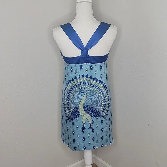 Voom by Joy Han Blue Peacock  Silk Tank Style Dress - Picture 3 of 15